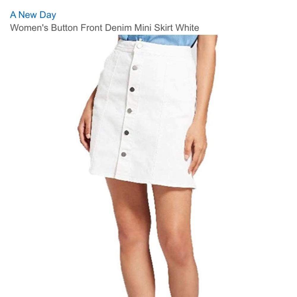 Button front white denim mini skirt size 12